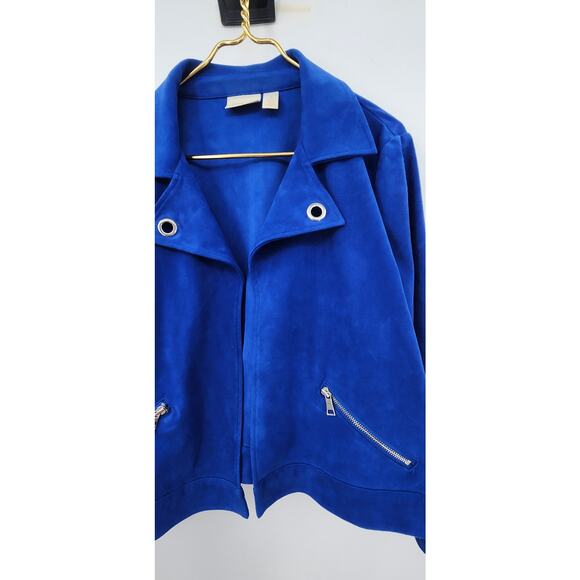 Chico's Faux Suede Blue Moto Style Jacket Size 3 Petite XL 16 - Picture 4 of 9